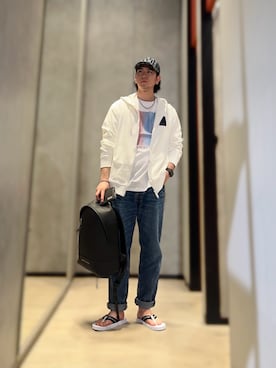 「ARMANI EXCHANGE（アルマーニエクスチェンジ）のアイテム（キャップ、ブルー系）」を使った、YUUさん（メンズ・174cm）の春コーディネート