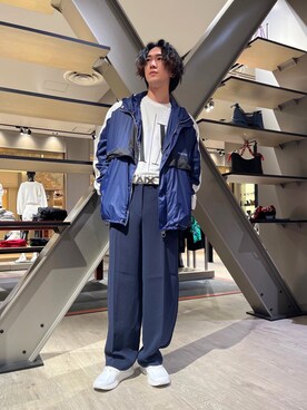 「ブルー x ホワイト」｜「アイテム（ブルゾン）」を使った、YUUさん（メンズ・174cm）の夏コーディネート