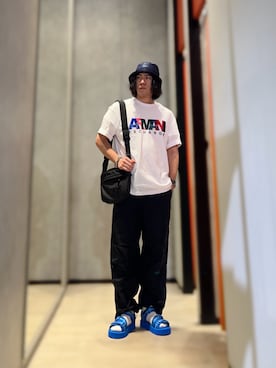 「ARMANI EXCHANGE（アルマーニエクスチェンジ）のアイテム（サンダル）」を使った、YUUさん（メンズ・174cm）の夏コーディネート
