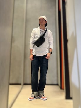 「ARMANI EXCHANGE（アルマーニエクスチェンジ）のアイテム（サンダル）」を使った、YUUさん（メンズ・174cm）の夏コーディネート
