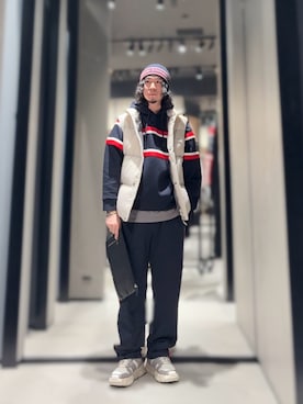 「アイテム（クラッチバッグ）」を使った、YUUさん（メンズ・174cm）の冬コーディネート