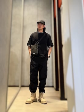 「ARMANI EXCHANGE（アルマーニエクスチェンジ）のアイテム（ブーツ）」を使った、YUUさん（メンズ・174cm）の夏コーディネート