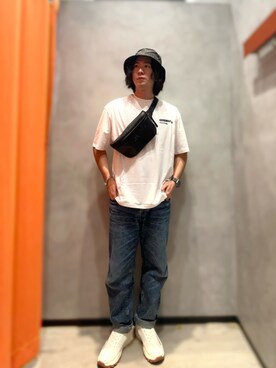 「ARMANI EXCHANGE（アルマーニエクスチェンジ）のアイテム（ハット）」を使った、YUUさん（メンズ・174cm）の夏コーディネート