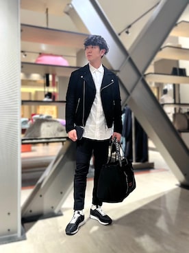 「ARMANI EXCHANGE（アルマーニエクスチェンジ）のアイテム（ライダースジャケット）」を使った、YUUさん（メンズ・174cm）の冬コーディネート