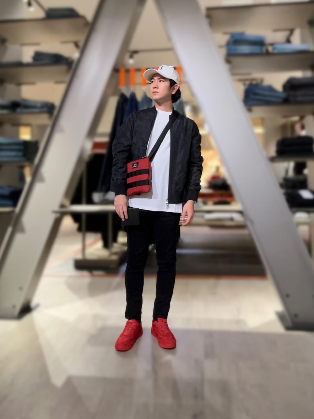 ARMANI EXCHANGE ✨ノーカラー切り替えジャケット　ボア　伸縮性 ARMANI EXCHANGE ✨ノーカラー切り替えジャケットボア伸縮性