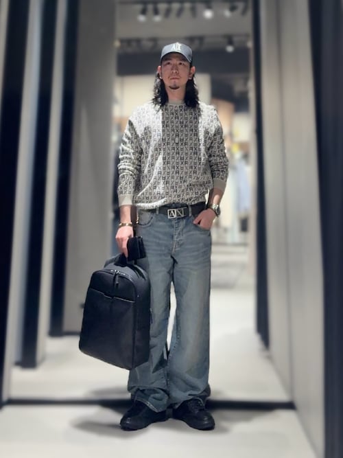 洗練されたデザイン　アルマーニエクスチェンジ　ICON　ニットプルオーバー　XL ARMANI EXCHANGE (アルマーニ エクスチェンジ) ラウンドロゴ クルー