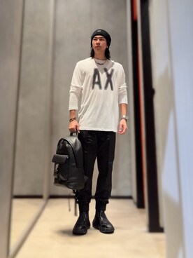 「ARMANI EXCHANGE（アルマーニエクスチェンジ）のアイテム（ニットキャップ/ビーニー）」を使った、YUUさん（メンズ・174cm）の秋コーディネート