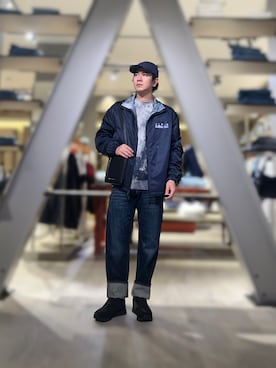 「ARMANI EXCHANGE（アルマーニエクスチェンジ）のアイテム（キャップ、ブルー系）」を使った、YUUさん（メンズ・174cm）の冬コーディネート