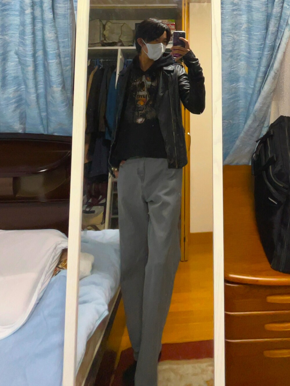 「Rick OwensのRick Owens RICK OWENS Jacket（ライダースジャケット、ブラック系）」を使った、dofy2525さん（メンズ・176cm）の秋コーディネートの1枚目の写真