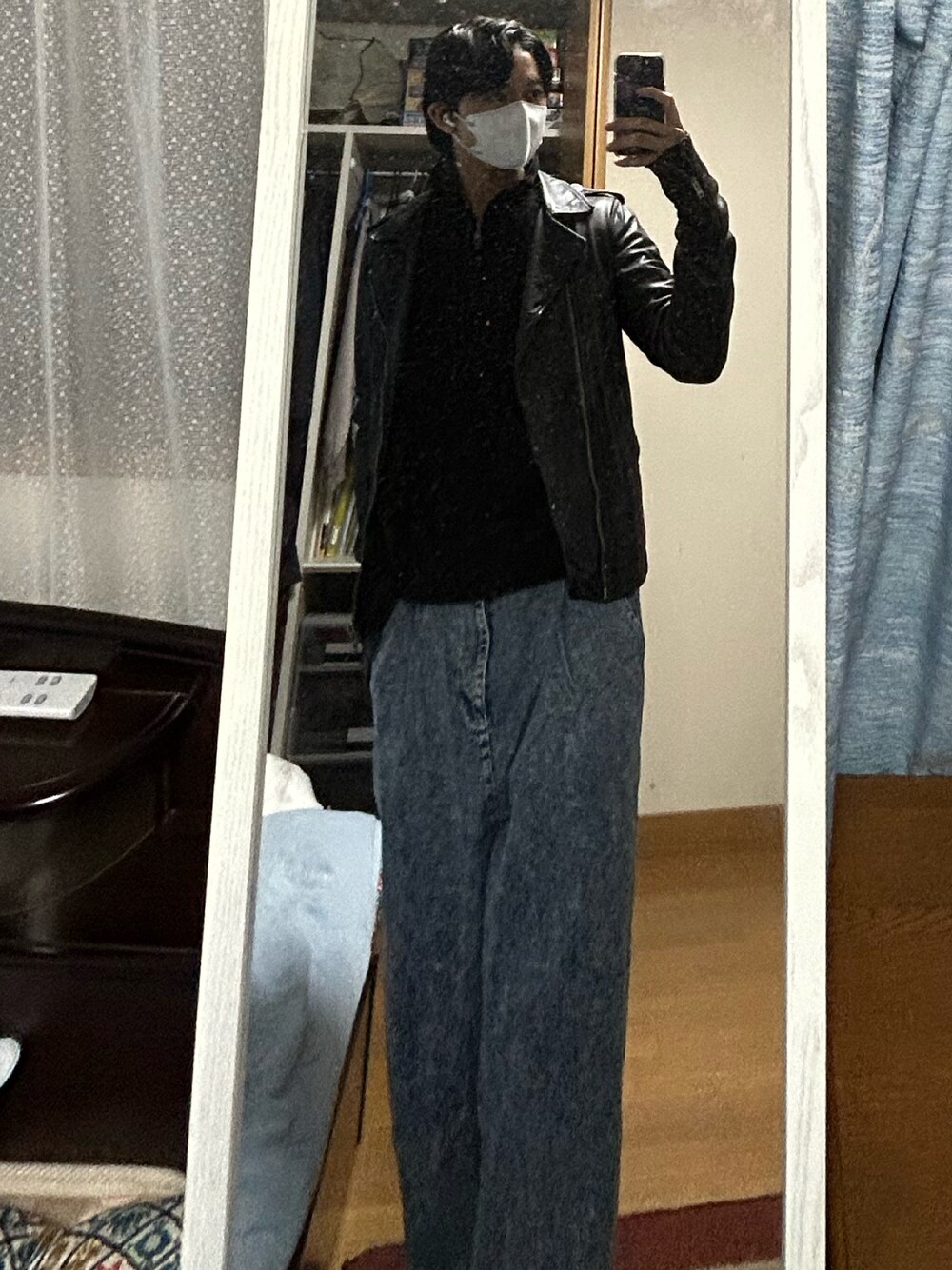 「カジュアル」｜「Rick OwensのRick Owens RICK OWENS Jacket（ライダースジャケット、ブラック系）」を使った、dofy2525さん（メンズ・176cm）の冬コーディネートの1枚目の写真