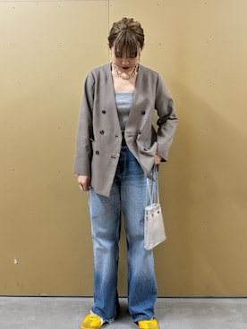 「fredy emue（フレディエミュ）のアイテム（ノーカラージャケット）」を使った、yoshimiさん（レディース・163cm）の冬コーディネート