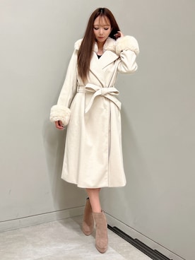 「ファーコート」｜「アイテム（チェスターコート）」を使った、shioriさん（レディース・155cm）の秋コーディネート