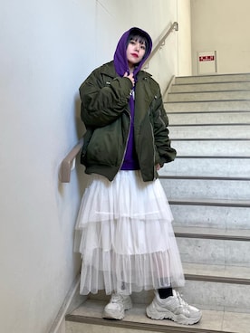 「甘辛mix」｜「アイテム（MA-1）」を使った、HIKARU さん（レディース・161cm）の冬コーディネート