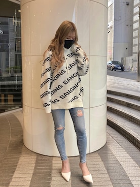 「ロゴニット」｜「アイテム（パンプス）」を使った、kahoさん（レディース・161cm）の冬コーディネート