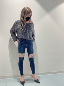M/Wアシンメトリーダメージ スキニーデニムパンツ｜ジェイダ