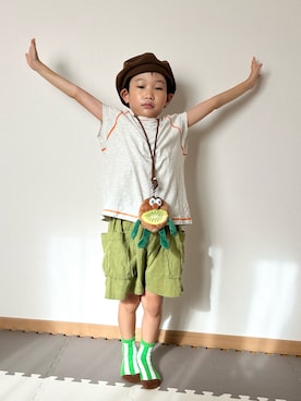 「アイテム（ソックス/靴下、グリーン系）」を使った、Genさん（キッズ・110cm）の秋コーディネート