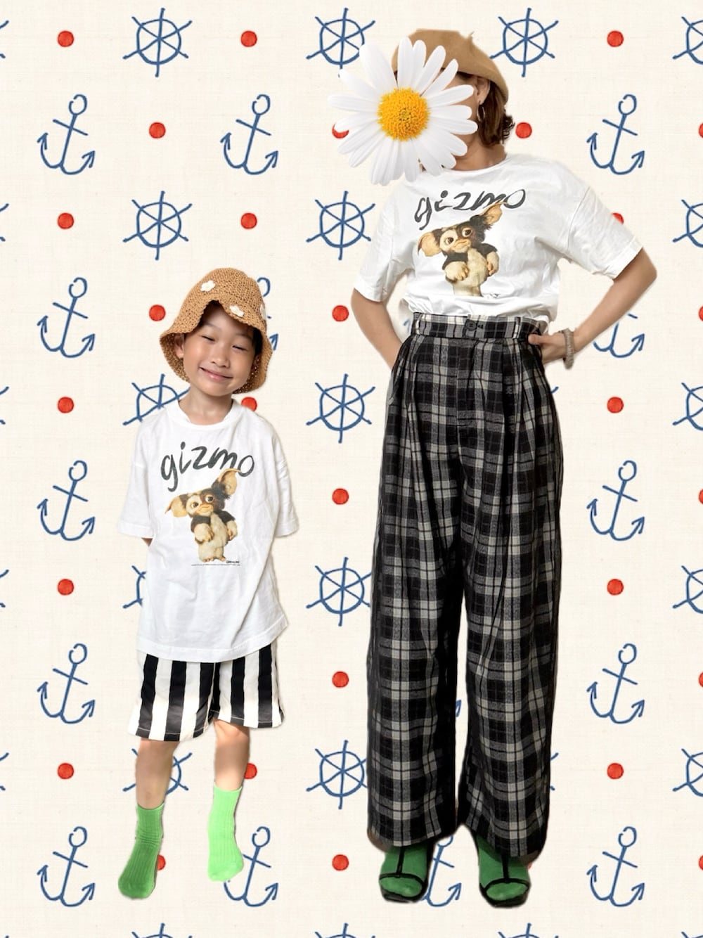 ホワイト系のTシャツ/カットソー、ホワイト系のパンツ、ベージュ系のハットを着用したキッズの夏コーディネートの1枚目の写真