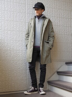 「チャックテイラー」｜「アイテム（キャスケット）」を使った、k.E.nさん（メンズ・180cm）の冬コーディネート