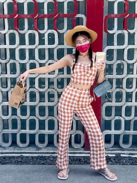 「アイテム（オールインワン・サロペット、オレンジ系）」を使った、JuJu🍑さん（レディース・163cm）の秋コーディネート