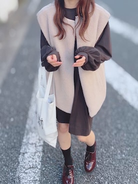 「黒ワンピ」｜「アイテム（その他アウター）」を使った、hicaruさん（レディース・154cm）の秋コーディネート