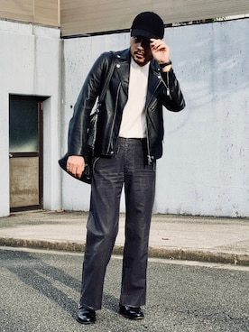 「STUDIOUS（ステュディオス）のアイテム（ライダースジャケット）」を使った、koppaさん（メンズ・169cm）の秋コーディネート
