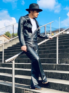 「STUDIOUS（ステュディオス）のアイテム（ライダースジャケット）」を使った、koppaさん（メンズ・169cm）の秋コーディネート