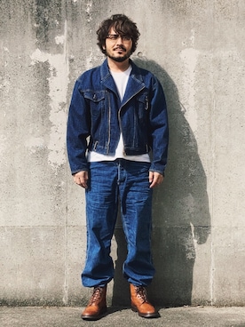 「アイテム（ライダースジャケット）」を使った、koppaさん（メンズ・169cm）の秋コーディネート