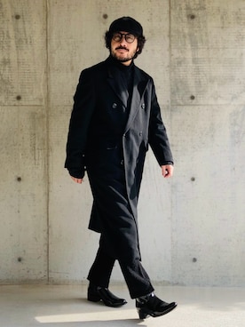 「no brand（ノーブランド）のアイテム（チェスターコート）」を使った、koppaさん（メンズ・169cm）の冬コーディネート