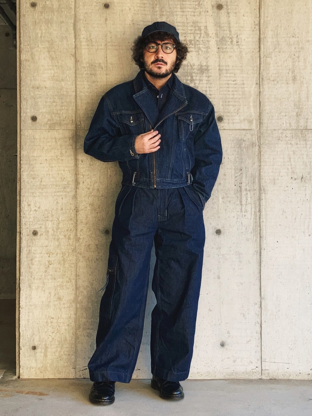 「真冬のあったかスタイル、メンズファッション、ファッションを楽しもう、古着MIX、最近のいい感じコーデ、Big John、denim、デニムオンデニム、デニムキャップ、ワイドデニム、デニムスタイル」｜「Big JohnのSPANA made in Japan size M（ライダースジャケット、ブルー系）」を使った、koppaさん（メンズ・169cm）の冬コーディネートの1枚目の写真