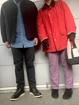 「GU（ジーユー）のアイテム（ノーカラージャケット）」を使った、おにぎりさん（レディース・163cm）の冬コーディネート