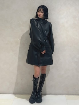 「アイテム（ライダースジャケット）」を使った、MOMOKAさん（レディース・160cm）の秋コーディネート