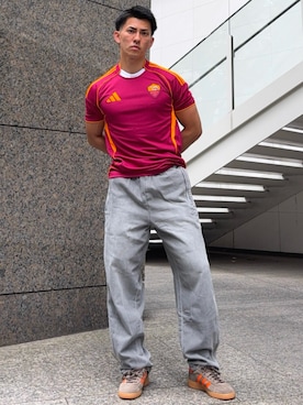 「アイテム（スウェットパンツ）」を使った、K）さん（メンズ・176cm）の夏コーディネート