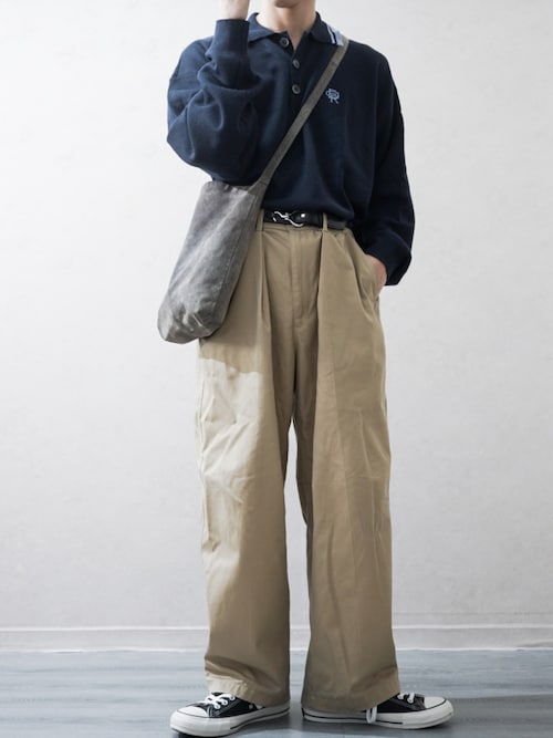 「RAGEBLUE(レイジブルー)のワンポイント刺繍/サマーニットポロシャツ(ポロシャツ)」を使った、Takiさん(メンズ・169cm)の冬コーディネート