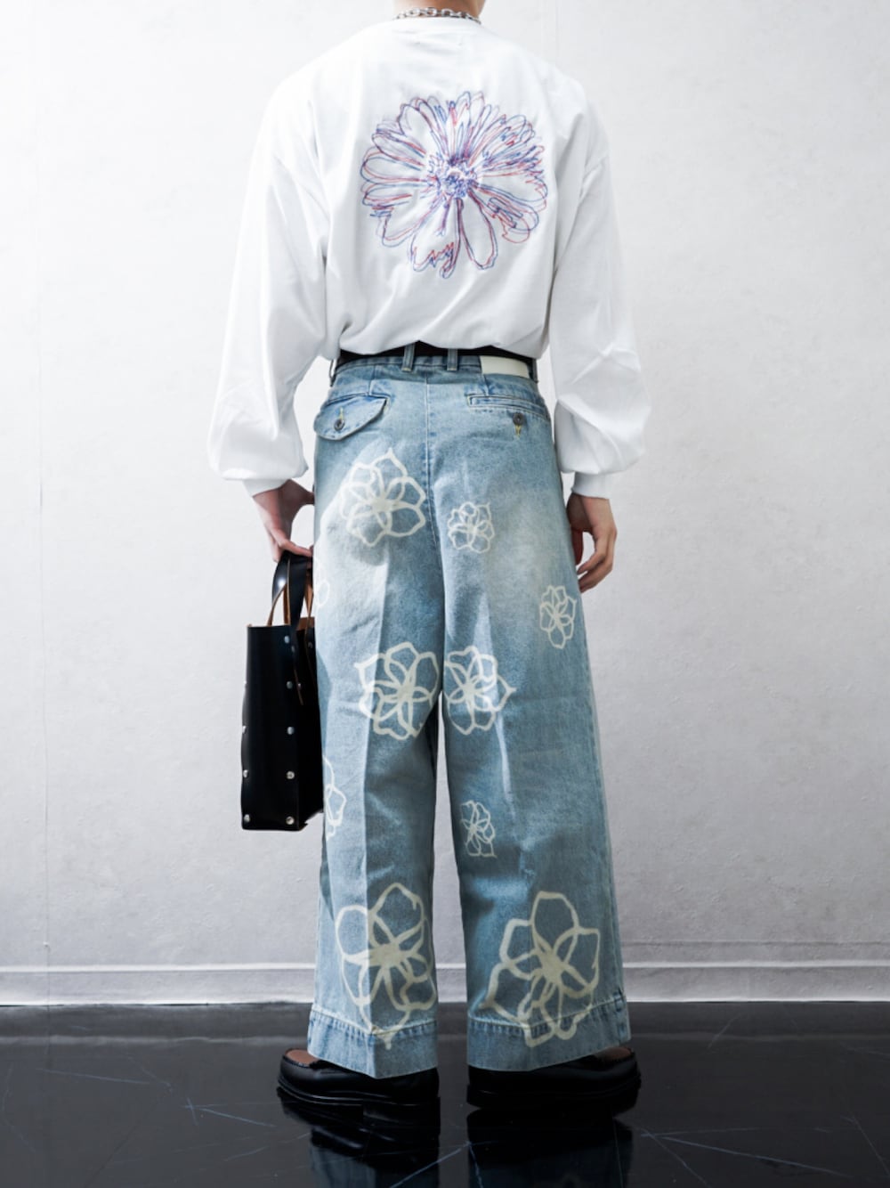soerte × camphor wood / FLOWER PAINT WIDE BUGGY DENIM / フラワー