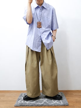 「DIGAWEL（ディガウェル）のS/S Shirt (generic) ④ broadcloth（シャツ/ブラウス、パープル系）」を使った、Takiさん（メンズ・169cm）の夏コーディネート