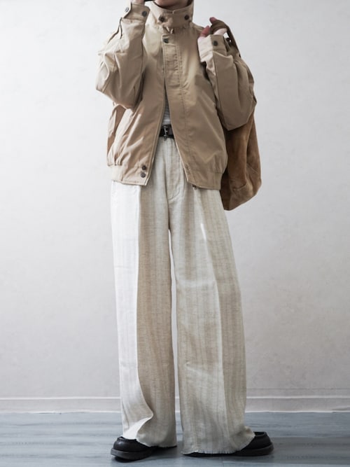 「saby(サバイ)のJACQUARD LINEN STRIPE TUCK-BAGGY(その他パンツ)」を使った、Takiさん(メンズ・169cm)の冬コーディネート