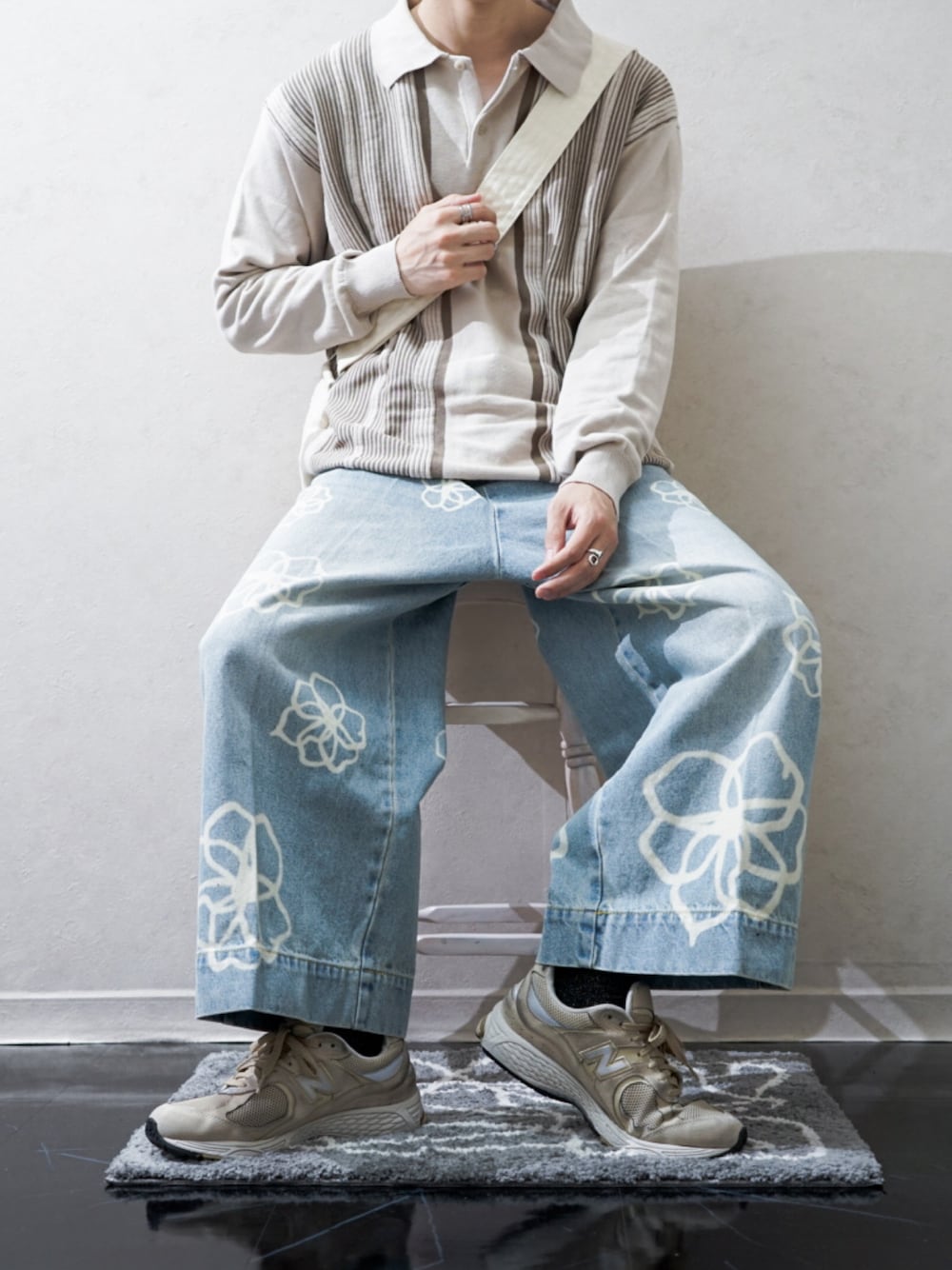 soerte × camphor wood / FLOWER PAINT WIDE BUGGY DENIM