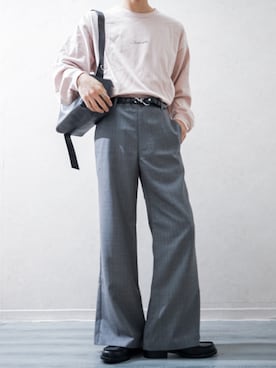 「アイテム（スラックス、グレー系）」を使った、Takiさん（メンズ・169cm）の秋コーディネート