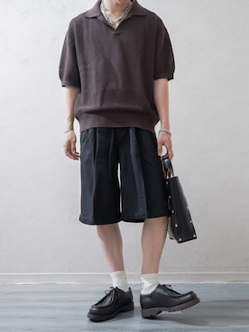 「アイテム（モカシン/デッキシューズ、ブラウン系）」を使った、Takiさん（メンズ・169cm）の夏コーディネート