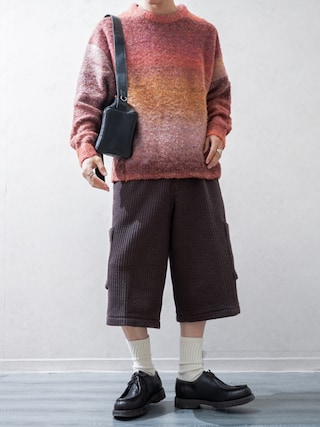 「ETELIO（エテリオ）のグラデーションブークレ天竺編みニット（ニット/セーター）」を使った、Takiさん（メンズ・169cm）の秋コーディネート