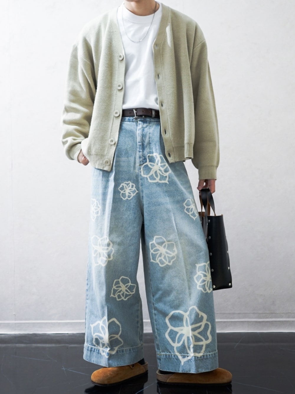 soerte × camphor wood / FLOWER PAINT WIDE BUGGY DENIM