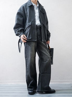 「ストライプ」｜「アイテム（ブルゾン）」を使った、Takiさん（メンズ・169cm）の冬コーディネート