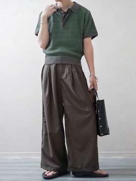「soerte（ソエルテ）のMULTI COLLAR JACQUARD KNIT POLO/マルチカラージャガードニットポロ（ポロシャツ）」を使った、Takiさん（メンズ・169cm・20代）の夏コーディネート