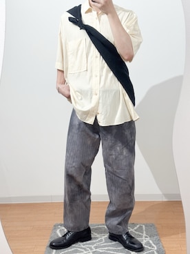 「Dulcamara（ドゥルカマラ）のショートスリーブBigシャツ-S（シャツ/ブラウス、ホワイト系）」を使った、Takiさん（メンズ・169cm）の夏コーディネート