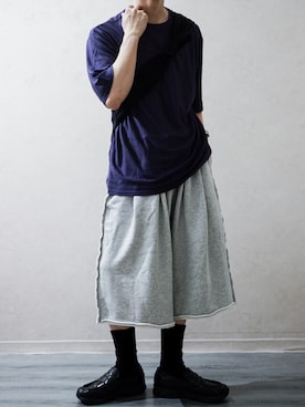 「markaware（マーカウェア）の【markaware/marka】ラミー天竺 / クルーネックTEE / CREW NECK TEE（Tシャツ/カットソー、パープル系）」を使った、Takiさん（メンズ・169cm）の夏コーディネート