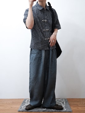 「RAGEBLUE（レイジブルー）のFiremen Buckle Check Shirts/ファイヤーマンバックル/チェックシャツ（シャツ/ブラウス、ブルー系）」を使った、Takiさん（メンズ・169cm）の夏コーディネート