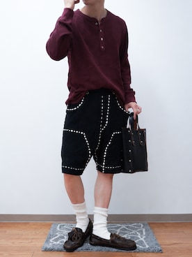 「Urig（ウーリッヒ）の4B HENRYNECK WAFFLE LS（その他トップス、レッド系）」を使った、Takiさん（メンズ・169cm）の秋コーディネート