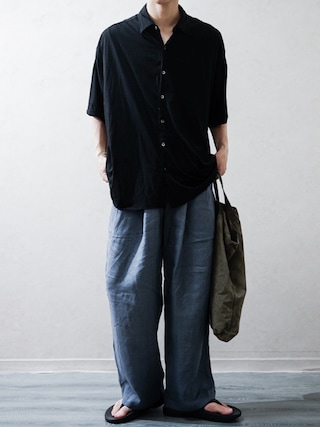 「marka（マーカ）の【marka/マーカ】別注 LINEN TROPICAL WIDE LEG EASY PANTS（スラックス）」を使った、Takiさん（メンズ・169cm）の夏コーディネート