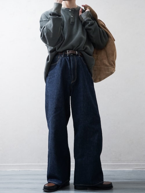 「KANEMASA PHIL.（カネマサフィル）の【KANEMASA PHIL.】18G Garment Dye Waffle Henry Neck（Tシャツ/カットソー）」を使った、Takiさん（メンズ・169cm）の冬コーディネート