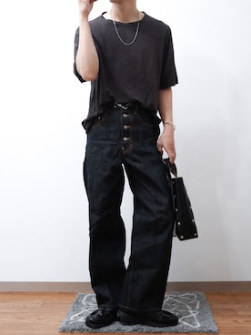 「BATONER（バトナー）のアイテム（Tシャツ/カットソー、ブラウン系）」を使った、Takiさん（メンズ・169cm）の夏コーディネート